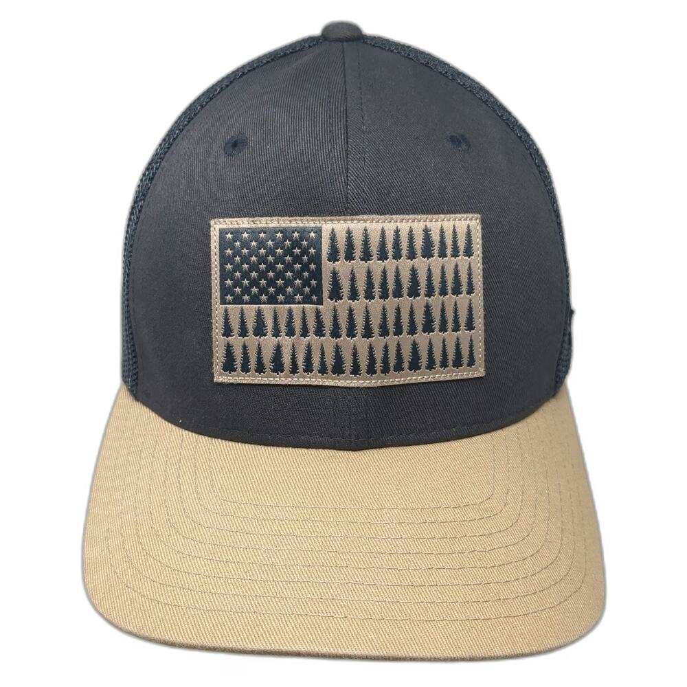 Columbia Baseball Cap Gray XL Mesh Flag Trees Pine Fitted Hat Outdoors Hiking